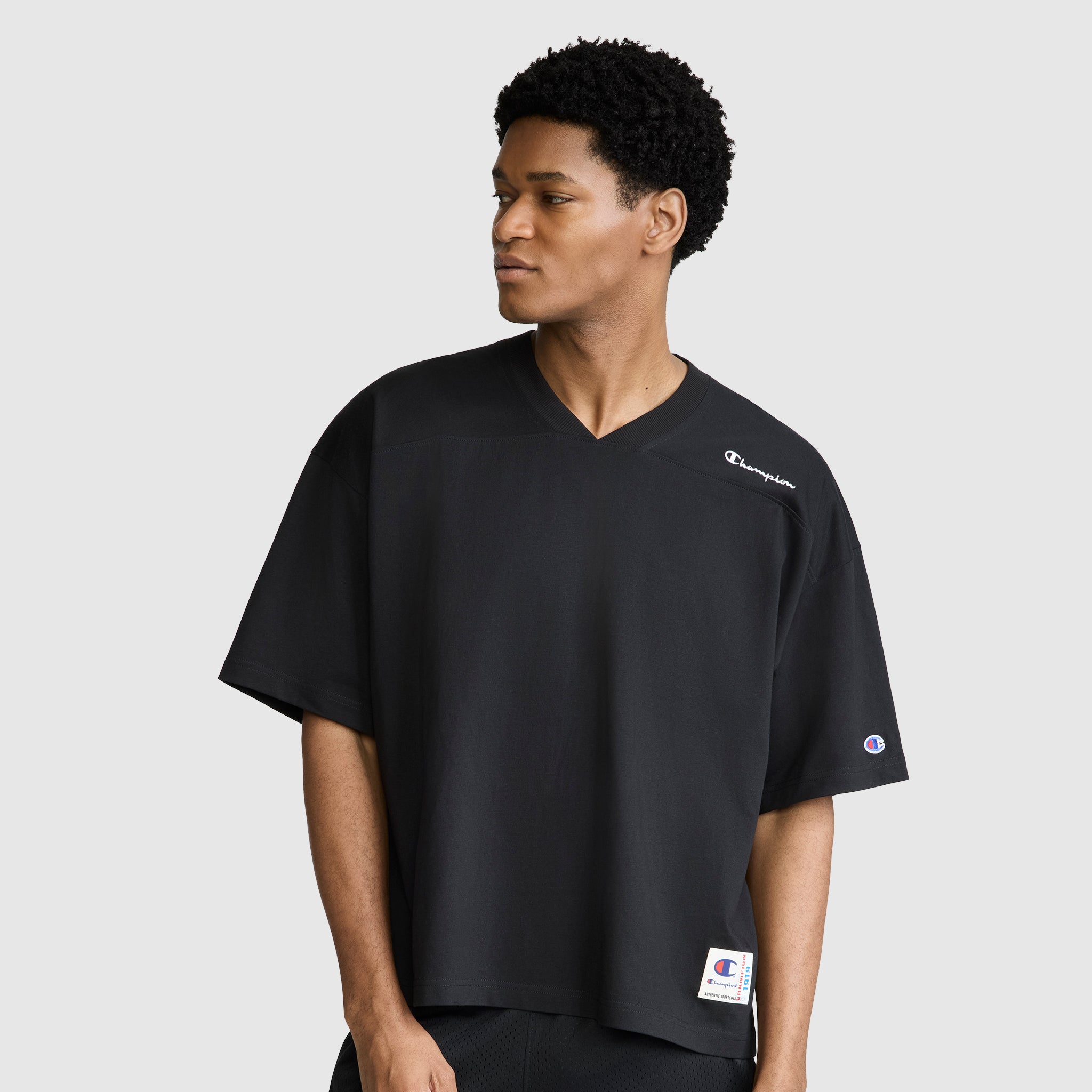 Short Sleeve Boxy T-Shirt. Embroidered Script Logo