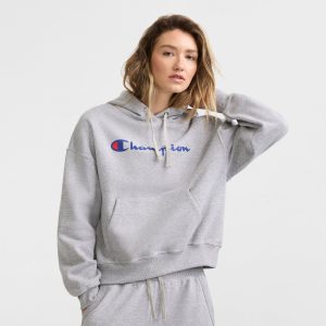 Champion Women's Powerblend Relaxed Hoodie. Script Logo