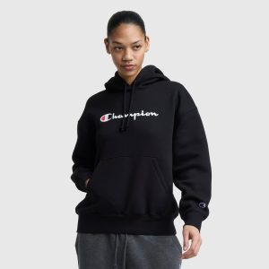 Champion Women's Powerblend Relaxed Hoodie. Script Logo